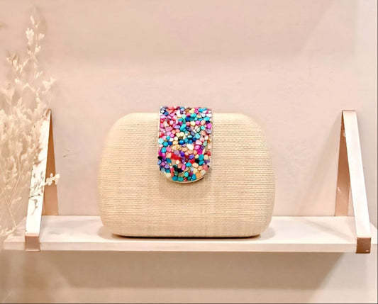 BOLSO RAFIA NATURAL PIEDRAS