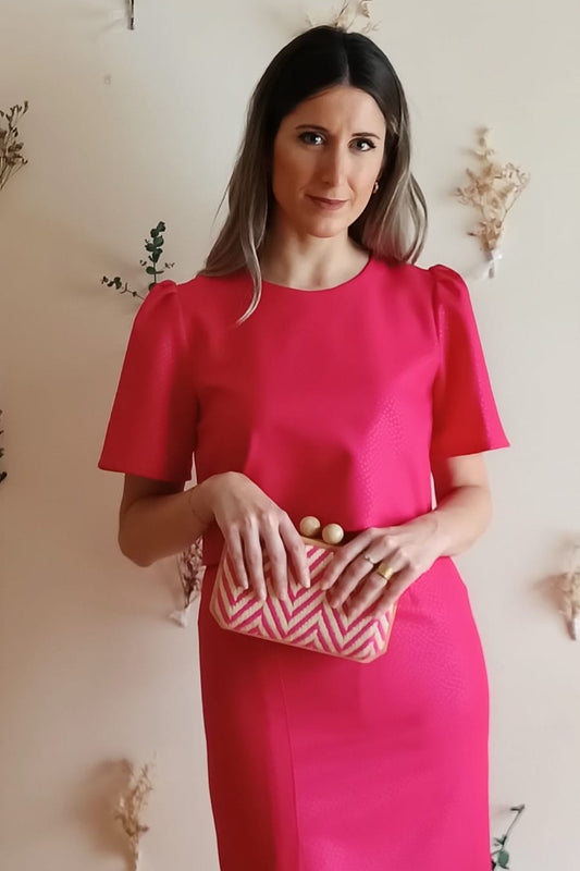 CLUTCH RAFIA ZIG ZAG ROSA